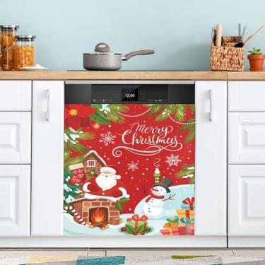 Imagem de ATTX Capa magnética de Papai Noel para lava-louças, 58,4 cm C x 66 cm A, decoração da capa da máquina de lavar louça, decalques de armário doméstico e eletrodomésticos adesivos #82