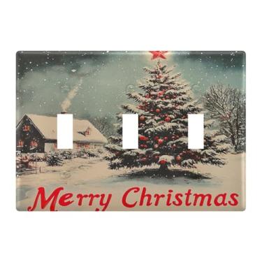 Imagem de ATTX Capa de parede vintage para árvore de Natal com três interruptores de luz decorativa para banheiro, quarto, cozinha, sala 11,4 x 16,2 cm (453)