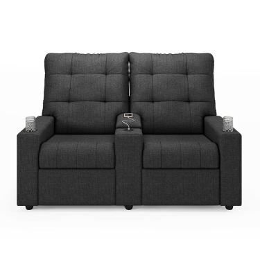 Imagem de Poltrona Reclinável Para Cinema Parma 2 Lugares Baú Usb Linho Fh1 - D'rossi Cor Grafite