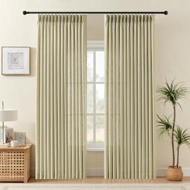 Imagem de Cortinas de linho plissadas com 2,2 cm de comprimento, 2 painéis para sala de estar, cortina plissada com filtro de luz, aba traseira, cortinas de linho semitransparentes com anéis de ganchos para