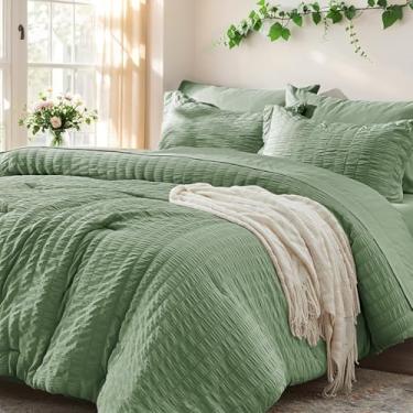 Imagem de Zzlpp Conjunto de edredom Queen, 7 peças, cama verde-sálvia em uma bolsa com edredom e lençóis, 1 edredom para todas as estações, 2 fronhas, 1 lençol de cima, 1 lençol com elástico