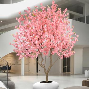 Imagem de Roselywed Cerejeira artificial de 2,5 m com 5640 flores rosa e plantador branco 295 cm de altura falsa grande florescendo para decoração de jardim interno e externo, presentes de inauguração de casa