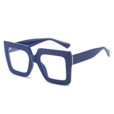 Imagem de Óculos vintage com lentes transparentes, unissex, armação de óculos feminina transparente (azul)