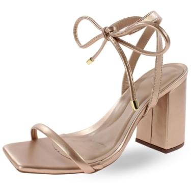 Imagem de Sandália Modarpe Salto Grosso Bloco Amarração Feminina B01 (Rosê Gold, BR, Adulto, Numérico, 40)