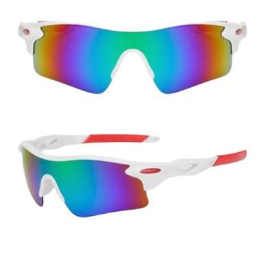 Imagem de Óculos de Sol Esportivo UV400 Ciclismo, Design Moderno, Lentes Espelhadas Coloridas, Armação Durável em Policarbonato Proteção Anti-embaçamento (Branco e Vermelho)