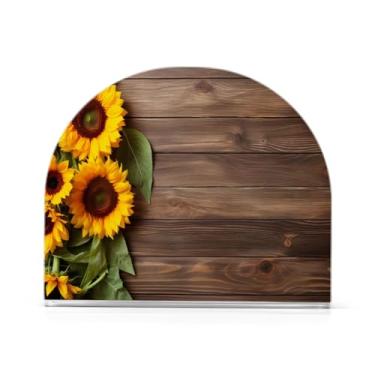 Imagem de Qilmy Suporte de guardanapo de fundo de madeira de girassol para mesas - porta-guardanapos para cozinha, porta-guardanapos de mesa, porta-guardanapos de coquetel, porta-guardanapos de papel814