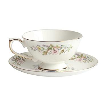 Imagem de Conjunto de xícaras de chá e pires de café de cerâmica Bone China Xícaras de latte contemporâneas caneca de bebida elegante xícara de chá de pinho (B como mostrado)