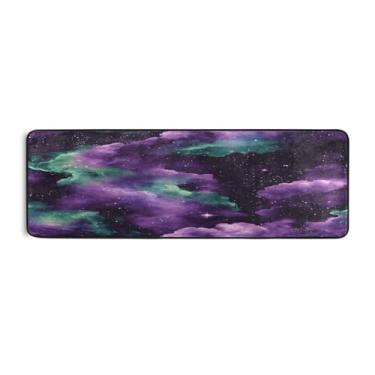 Imagem de Qilmy Tapete de corredor de nebulosas roxo profundo e verde 183 x 61 cm, antiderrapante, antifadiga, confortável, tapetes longos, para quarto, sala de estar, banheiro, corredores, entrywa431