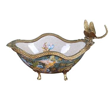 Imagem de YYBOES Fruteira Retro Cerâmica Prato de Frutas Criativo Desktop Varanda Chave Armazenamento Acessórios para Casa Decoração Lanches Bandeja de Doces Fruteira Prato de Frutas (Cor: E) (C)