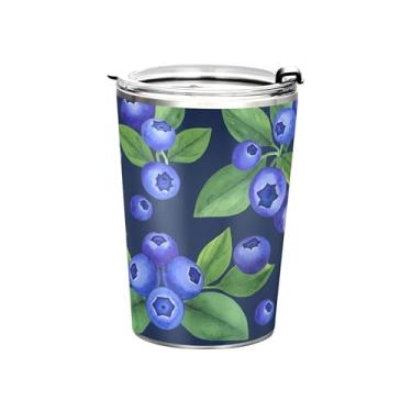 Imagem de xigua Copo de mirtilos e folhas de 355 ml com tampa e canudo, copo de café isolado a vácuo de aço inoxidável, caneca de viagem de parede dupla para bebidas quentes e frias