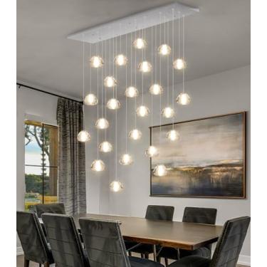 Imagem de Lustre moderno de cristal com 24 luzes LED em formato de gota, luminária pendente para teto, ideal para sala de estar, hotel, escada, corredor, hall de entrada e quarto, na cor prata.