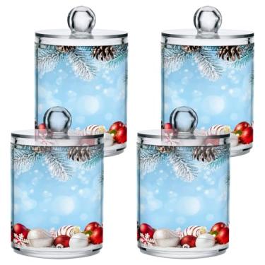 Imagem de STAYTOP 2 frascos de boticário Qtip para banheiro com etiquetas – Recipiente de armazenamento Qtip de plástico transparente para bola de algodão, cotonete, grãos de café, flocos de neve de Natal e