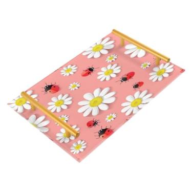 Imagem de Wassud Joaninhas e margaridas bandeja de banheiro acrílico joias bandejas de perfume com alça de maquiagem bandeja de cômoda quarto cozinha balcão mesa, 30 x 20 cm