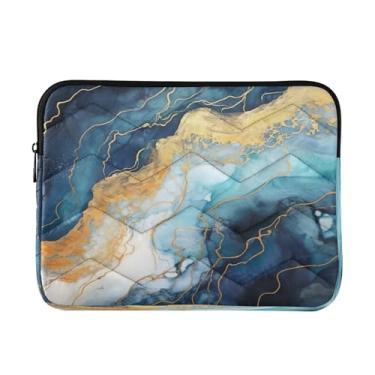 Imagem de Wassud Capa para laptop 35,5 cm azul dourado mármore à prova de choque à prova d'água poliéster bolsa para laptop capa para notebook computador tablet