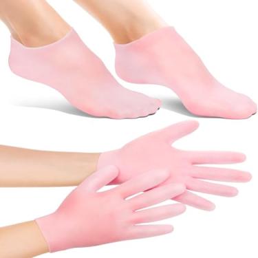 Imagem de Conjunto de Socks Silicone Hidratante e Luvas Filme para Mãos Spa -Capinha Protetora Calcanhar com Raquelas Hidratantes Experiência em Casa