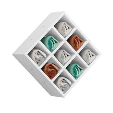 Imagem de Suporte Porta Toalha Luiza Com 9 Nichos Toalheiro Multiuso branco