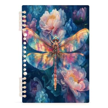 Imagem de Burbuja Caderno de flores de libélula, papel pautado universitário A5 com 60 folhas, fichário para escritório, 1 pacote