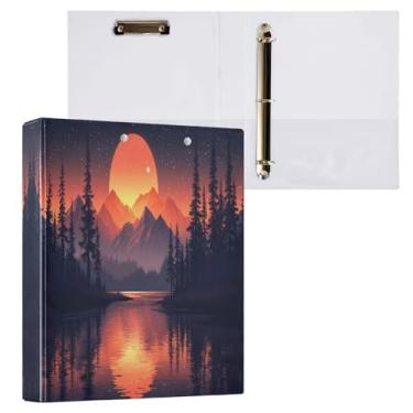 Imagem de STAYTOP Lindo organizador de fichário redondo Sunset Mountains, fichário de 3 anéis com prancheta (carta A4), fichário fofo para material de escritório escolar