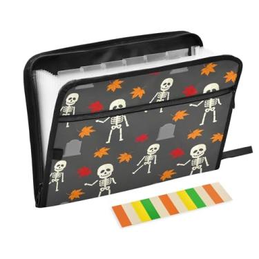 Imagem de CEBUGI Pasta expansível de 13 bolsos, impermeável, sanfonada, organizador de arquivos com etiquetas tamanho A4, organizador de documentos de papel para escola, material de escritório, caveiras de