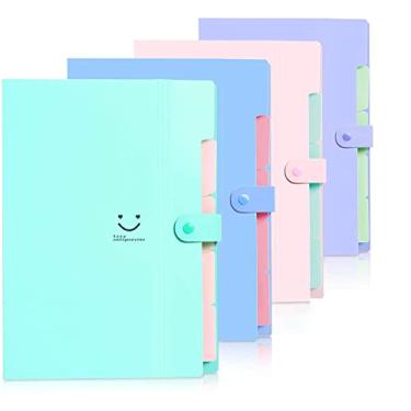 Imagem de 4 Pacotes de Pasta Expansível com 32 Etiquetas Organizador Papéis Accordion 5 Bolsos para Escola e Escritório