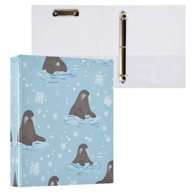 Imagem de STAYTOP Organizador de fichário redondo de leão marinho de desenho animado, fichário de 3 anéis com prancheta (carta A4), fichário fofo para material de escritório escolar