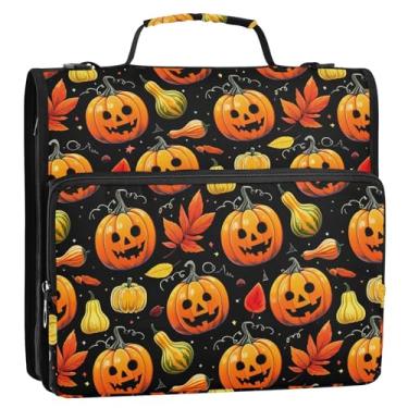 Imagem de Coikll Pasta expansível de fichário com zíper de abóbora de Halloween, organizador de fichário com alça de ombro e alça para facilitar o transporte