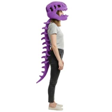 Imagem de ZBH1985 Roupa de dinossauro de pelúcia para crianças e adultos espinossauro 3D realista dinossauro esqueleto chapéu adereços de desempenho com tema de caveira (EUA, alfa, médio, roxo)
