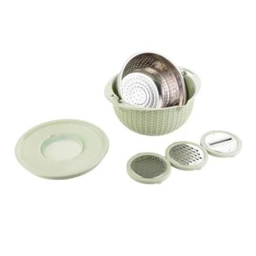 Imagem de Colher de arroz multifuncional 4 em 1 com conjunto tigela mistura Ralador legumes Limpador frutas Cernidores aço inoxidá