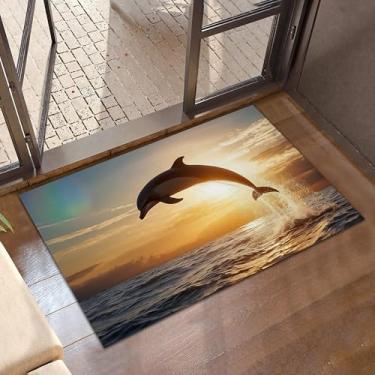 Imagem de CXULIN Tapete de porta, tapetes de golfinho pulando para porta da frente, antiderrapante verão mar pôr do sol discreto perfil interno externo tapete de boas-vindas para entrada, varanda, corredores