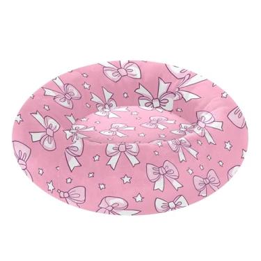 Imagem de SEHANY Cama fofa para cachorro rosquinha de laço rosa removível e lavável pequena cama redonda para gatos cama fofa super macia confortável para animais de estimação com fundo antiderrapante para cães