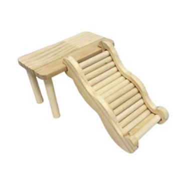Imagem de FashionCha Hamster de Madeira com Esconderijo em Escada, Brincando, Pequeno Animal Engraçado Subindo Escada, em Pé, para Gerbil, Rato Anão Sírio, S Table and S Ladder