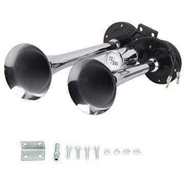 Imagem de Buzina de ar pneumática para carro universal, trompete duplo, 130db, 12v/24v, trem, caminhão, abs, metal
