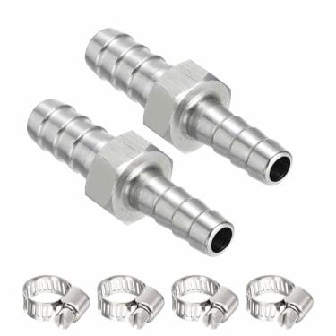 Imagem de Kozelo Pacote com 2, 304 acessórios de mangueira de aço inoxidável 304 farpas de mangueira de 1/10.2 cm para acessórios de 1/10.2 cm com 4 braçadeiras de mangueira para máquinas domésticas, banheiras