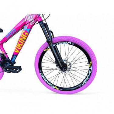 Imagem de Bicicleta Aro 26 Vikingx Tuff Freeride 21v Aro Vmaxx Freio A Disco Garfo Suspensão Pneu Flame rosa-Azul X25