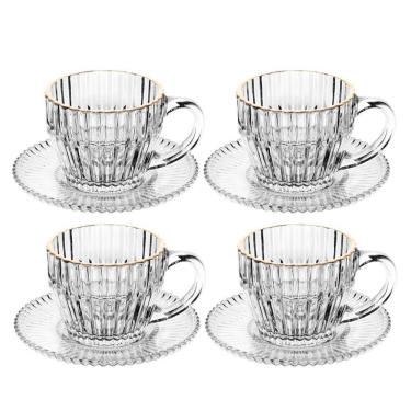 Imagem de Jogo 4 Xícara De Café De Cristal Com Fio De Ouro Império 110ml Wolff