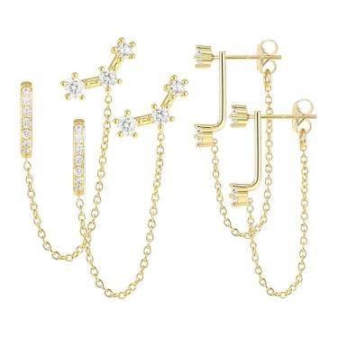 Imagem de Conjunto de brincos pequenos modernos para mulheres, 3 pares banhados a ouro, hipoalergênicos, delicados, brincos fofos, acessórios de moda feminina, pedra do mês de nascimento, joias ocidentais