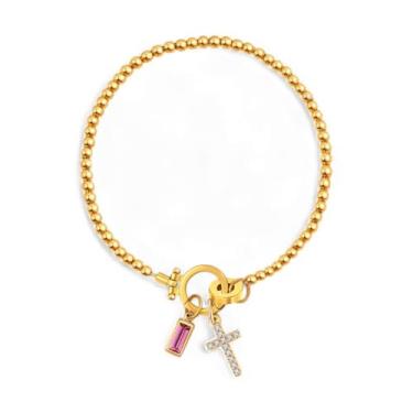 Imagem de Mint & Lily Pulseira com pingente de cruz de pedra do mês de nascimento - Pulseira feminina banhada a ouro 18 K sobre latão com pedra preciosa,, 7.5", Latão: Luxo, banhado a ouro 18k grosso sobre