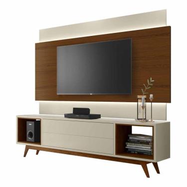 Imagem de Rack Com Painel Horizon 2.2 Com Led Off White Com Natural - Moveisaqui