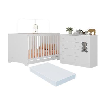 Imagem de Berço Americano 3 Em 1 Com Colchão Incluso E Cômoda 1 Porta 4 Gavetas Teddy Multimóveis MP4731 Branco