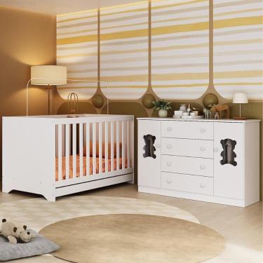 Imagem de Berço Americano 3 Em 1 Com Cômoda 2 Portas 4 Gavetas Teddy Multimóveis MP4727 Branco