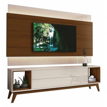 Imagem de Rack Com Painel Delux 2.2 Com Led Off White Com Natural - Moveisaqui