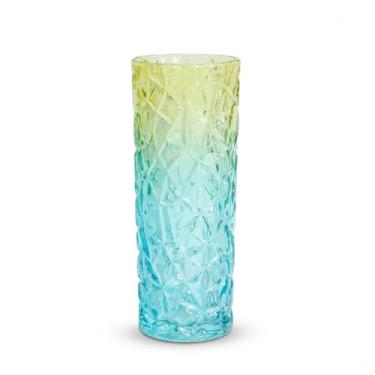 Imagem de Vaso de cristal grande dourado em forma de flores de gelo 39 cm de altura - design moderno de engrossamento adequado para decoração de centro de mesa de Natal em casa, presente para mães. (azul)