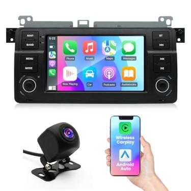 Imagem de Rádio estéreo para carro Android 14 para BMW E46 1998-2005 4 + 64 G com rádio sem fio CarPlay/Android Auto, tela sensível ao toque IPS HD de 7 polegadas com WiFi/GPS/Bluetooth/Mirror Link/FM/USB/SWC