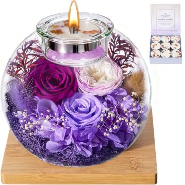 Imagem de Presentes para mulheres, mães, aniversário, Natal, flores frescas para entrega, rosas preservadas, flores para sempre, em cúpula de vidro com velas perfumadas, presentes de rosa eterna para mulheres