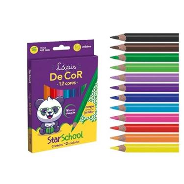 Imagem de Starschool Lápis de Cor Jumbo 12 Cores | Corpo Triangular Ergonômico | Mina Grossa 4mm para Cobertura Intensa | Não Tóxico | Kit Escolar Infantil Ideal para Desenhos, Pinturas e Atividades Criativas