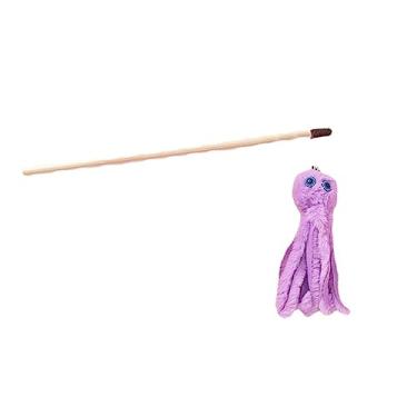 Imagem de hokojix Brinquedo de gato adorável brinquedo engraçado simulação de peixe peludo polvo engraçado exercício teaser vara brinquedo para gatinho com pingente peludo, 40 cm, roxo