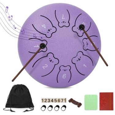 Imagem de JINBAITAI Tambor de língua Bear Steel 15 cm 8 notas, tambor de chuva para jardim externo, instrumento de bateria de aço infantil, kit de percussão de meditação com marretas, livro de música e bolsa de