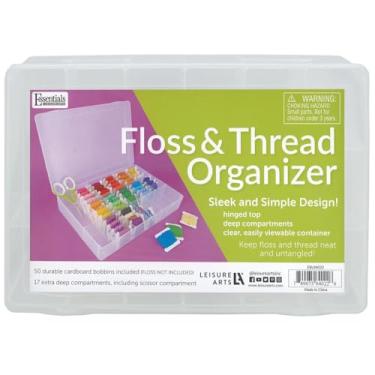 Imagem de Essentials By Leisure Arts Caixa organizadora de fio dental com 17 compartimentos e 100 bobinas - Estojo organizador de fios para bordado de fio dental, bordado, ferramentas de costura
