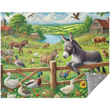 Imagem de Cobertores de primavera de animais de fazenda florais personalizados grandes para sofá ao ar livre cobertores macios para mulheres 177,8 cm x 139,7 cm decoração cobertor fofo