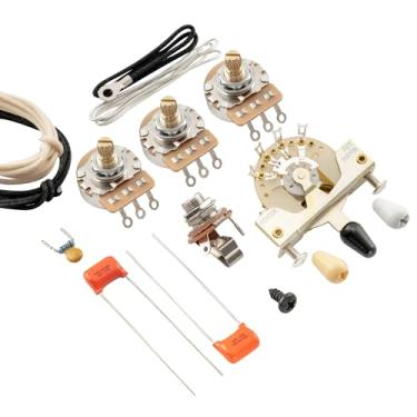 Imagem de Musiclily Pro Divisão Automática Kit de Fiação DIY Circuito Elétrico para Guitarra estilo Americano ST HSS com Chave Seletora 5 Posições 3A Potenciômetro,Niquelado Jack